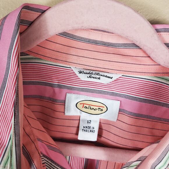 Vintage Talbots Pink Striped Long Sleeve Stretch Button-Up Shirt Size 12 - Picture 8 of 10